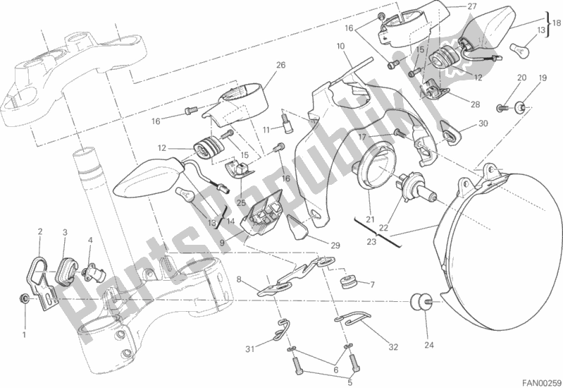 Todas as partes de Farol do Ducati Monster 821 Dark USA 2015